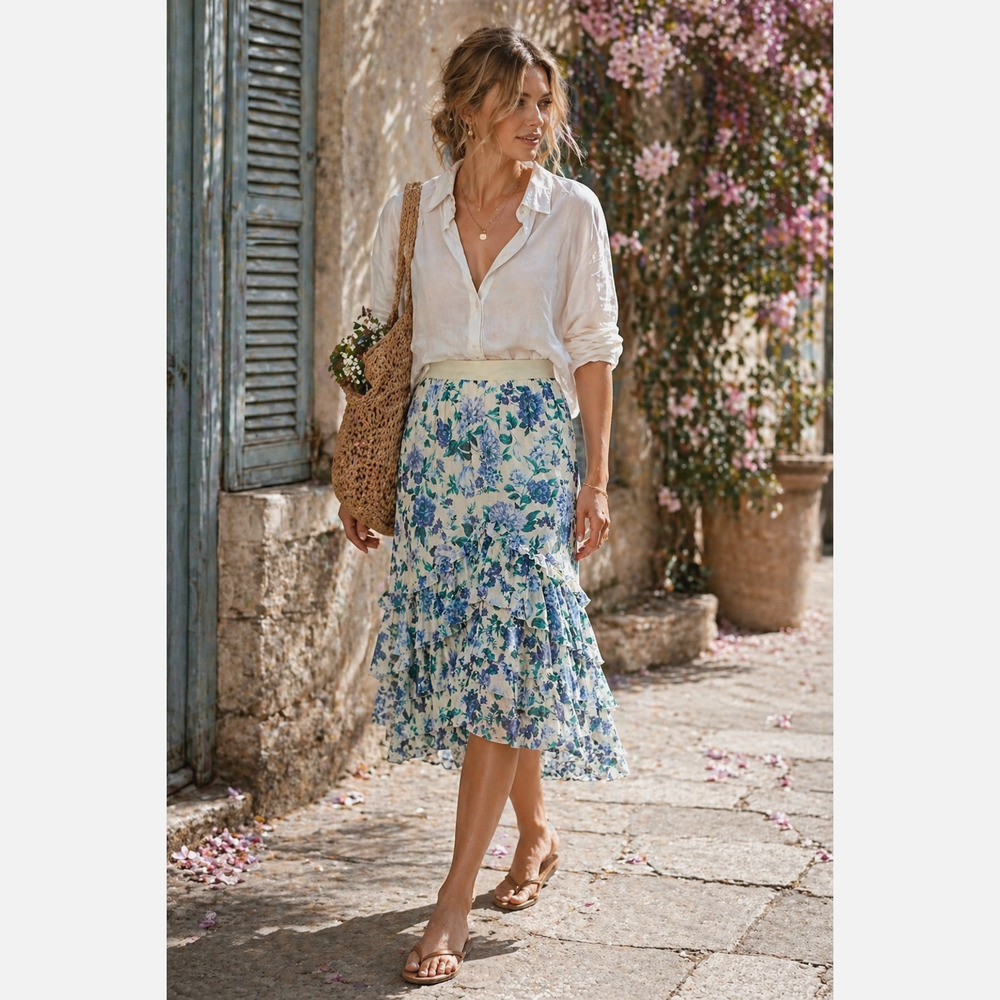 Zimmermann 0 /UK 8/US 4 Moncur Floral Silk chiffon Midi Skirt $995 Ruffle NWT